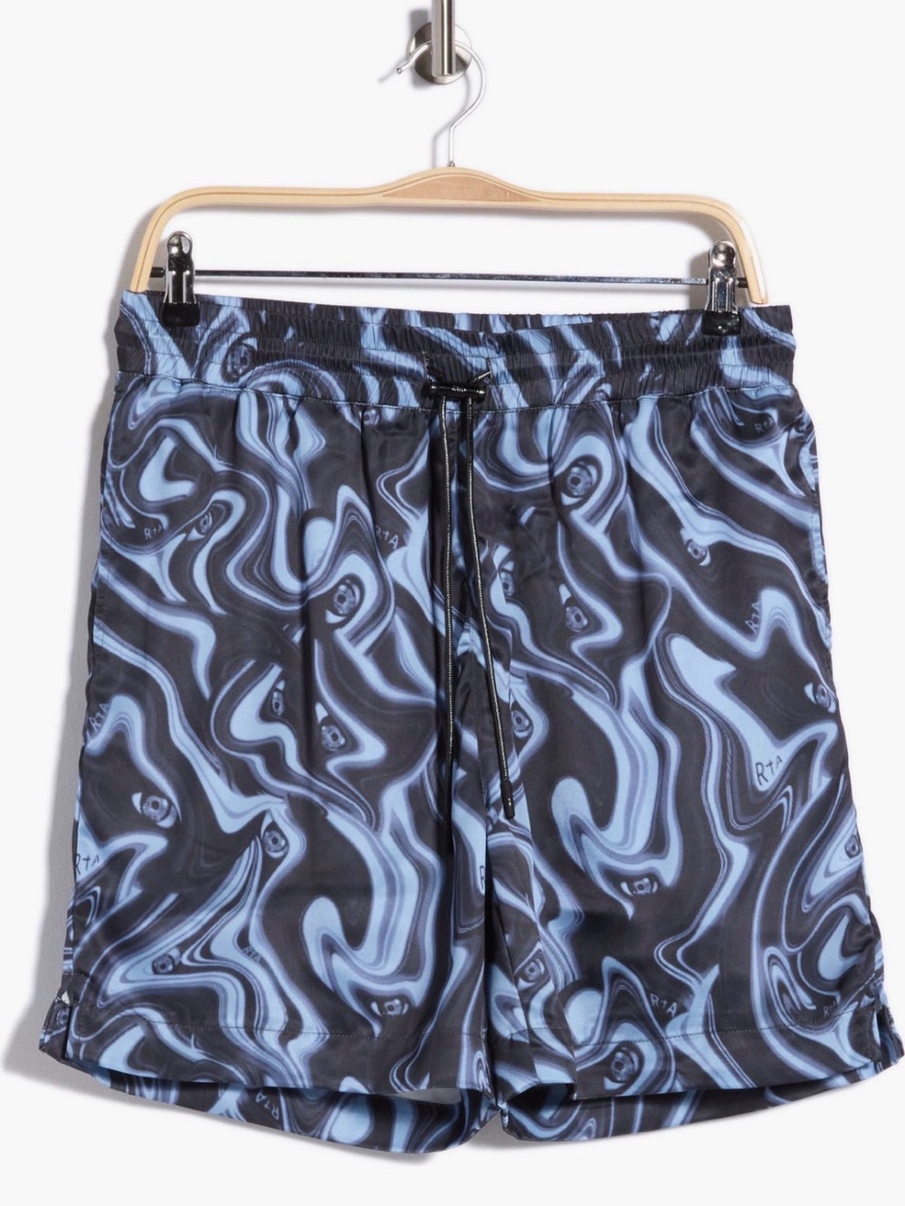 Rta Men's Black & Light Blue Swirl Swim Trunks